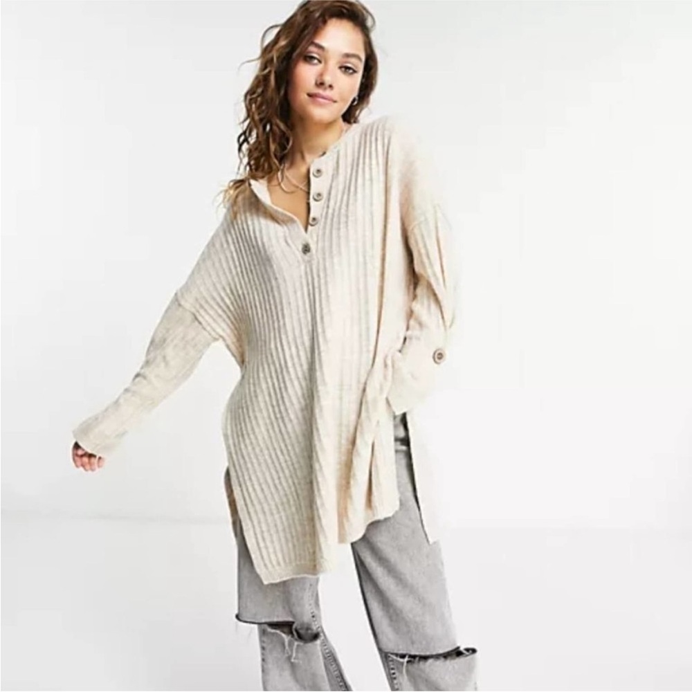 Free People Around the Clock Pullover Henley Sweater Size SMALL
